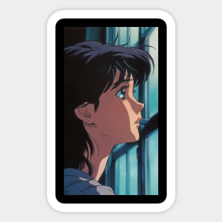 Retro Anime Art Girl Window Blue Cute Japan Manga Vintage Sticker